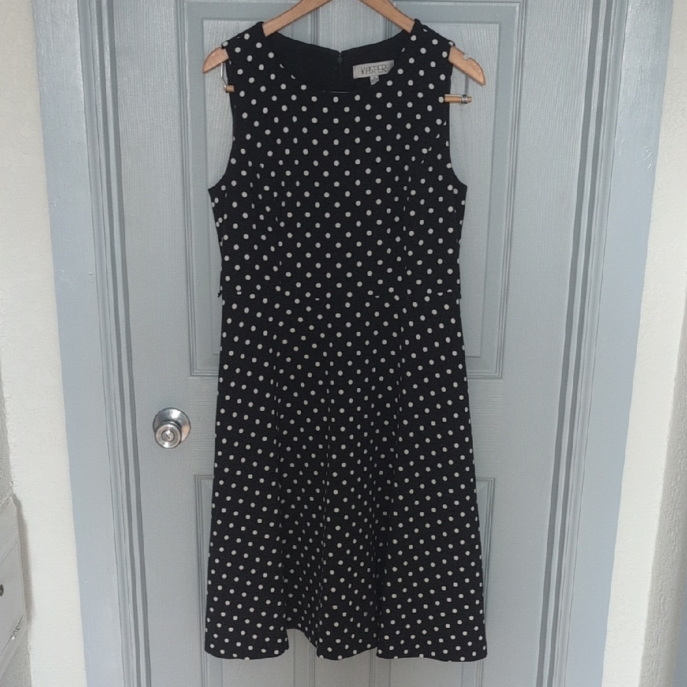 Kasper Black and White Polka Dot Midi Dress